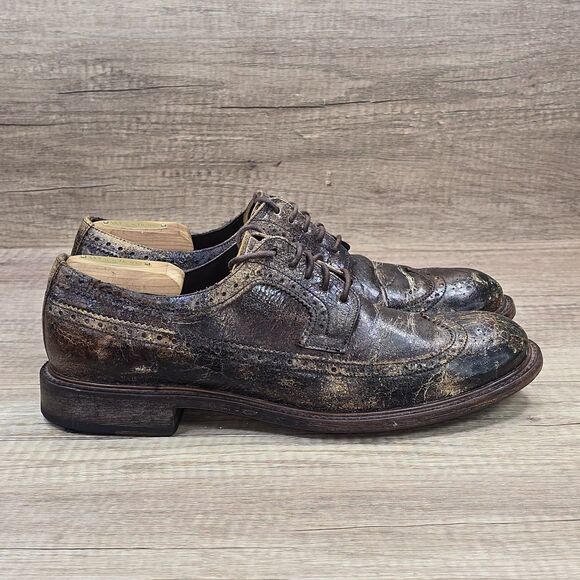 Donald J Pliner 25th Anniversary Men's Sz 9 Distressed Brown Wingtip Oxford Shoe - Picture 1 of 11